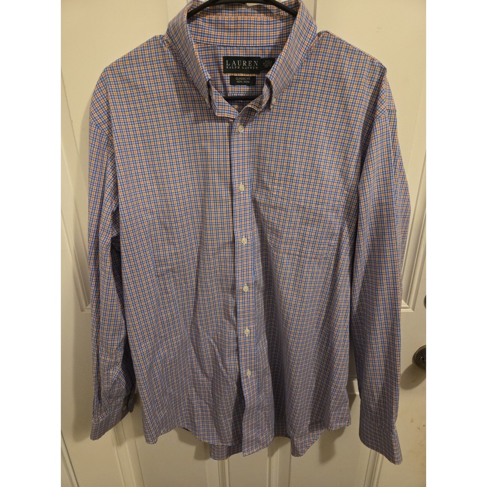 Lauren‎ Ralph Lauren Classic Fit Non Iron Dress Shirt Plaid Blue Men's 17 34/35